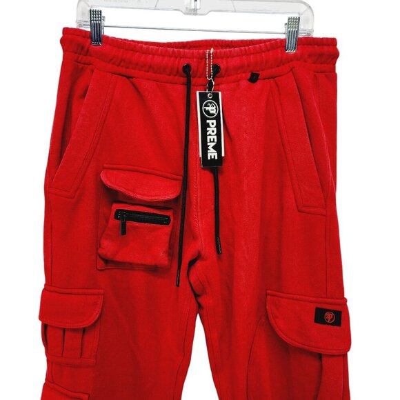 Preme Red Cargo Jogger SweatPants Mens Size Small Cotton - Picture 8 of 15